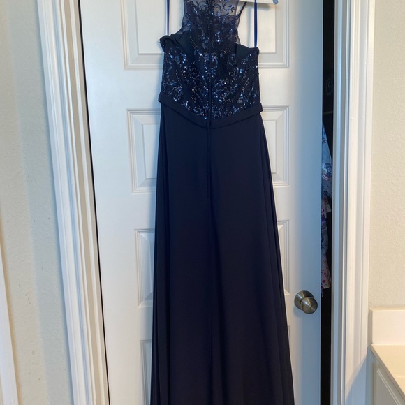 Mori Lee navy blue beaded bridesmaid dress - Picture 2 of 9